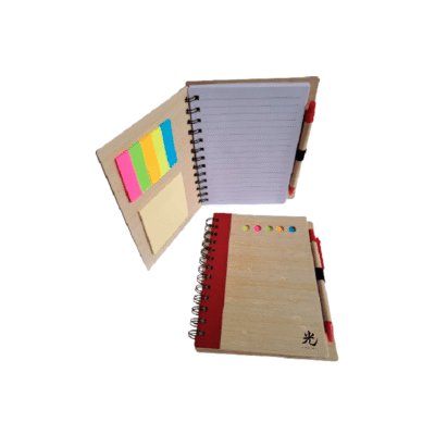 Libreta de Bambú con Notas Adhesivas y Bolígrafo – 18 x 13 cm
