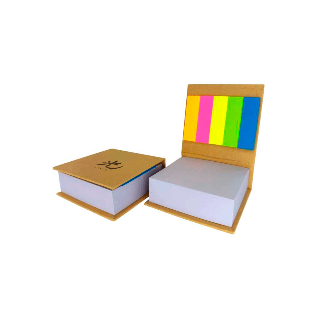 Porta Nota Ecológico con Hojas y Señaladores – 8 x 8 x 3 cm